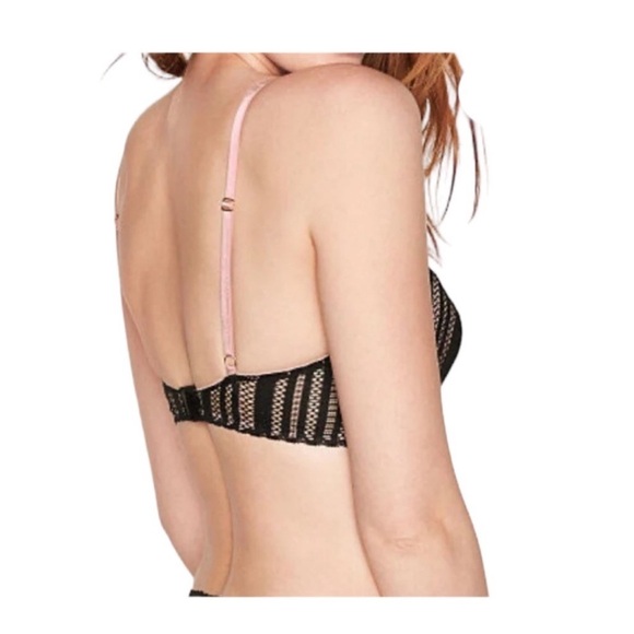 Victoria’s Secret lined plunge underwire black & pink lace lingerie bra size 34D - Picture 2 of 14